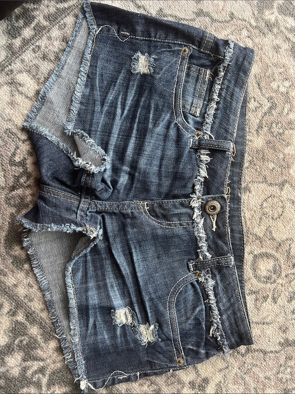 Blue Asphalt Women's Distressed Dark Blue Denim Shorts